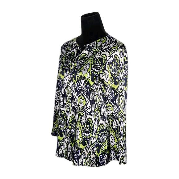 St John Multicolor Ikat Print Long Sleeve Silk Blouse Women’s Size SP Boho - Picture 2 of 8